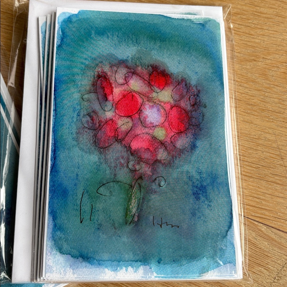 🦄 Set of 16 watercolor floral prints / blank cards - original art (teal, pink)